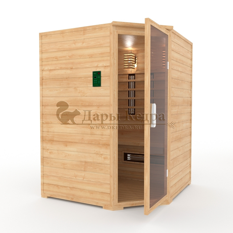 Четырёхместная угловая инфракрасная сауна кабина из кедра с керамическими излучателями Четырёхместная угловая инфракрасная сауна кабина из кедра с керамическими излучателями