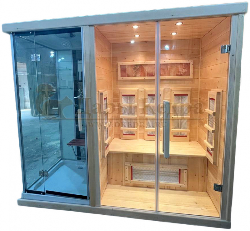 Сауна из кедра с душевой кабиной Сауна из кедра с душевой кабиной